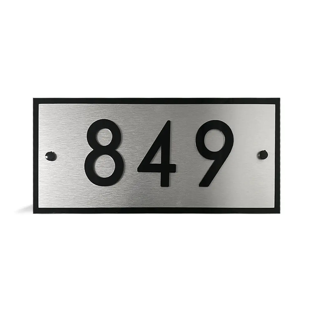 Modern Address Plaque Made Alumipanel Mounted on Black Plexiglass, 15''