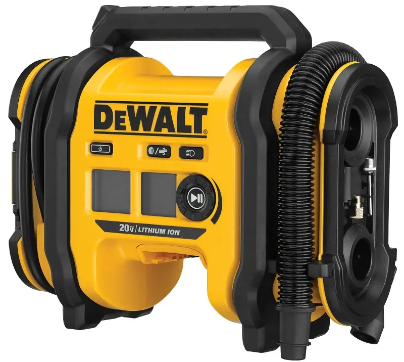 Heavy Duty DEWALT DCC020IB Air Inflator, 110 VAC, 3 to 160 psi Pressure, Black/Yellow