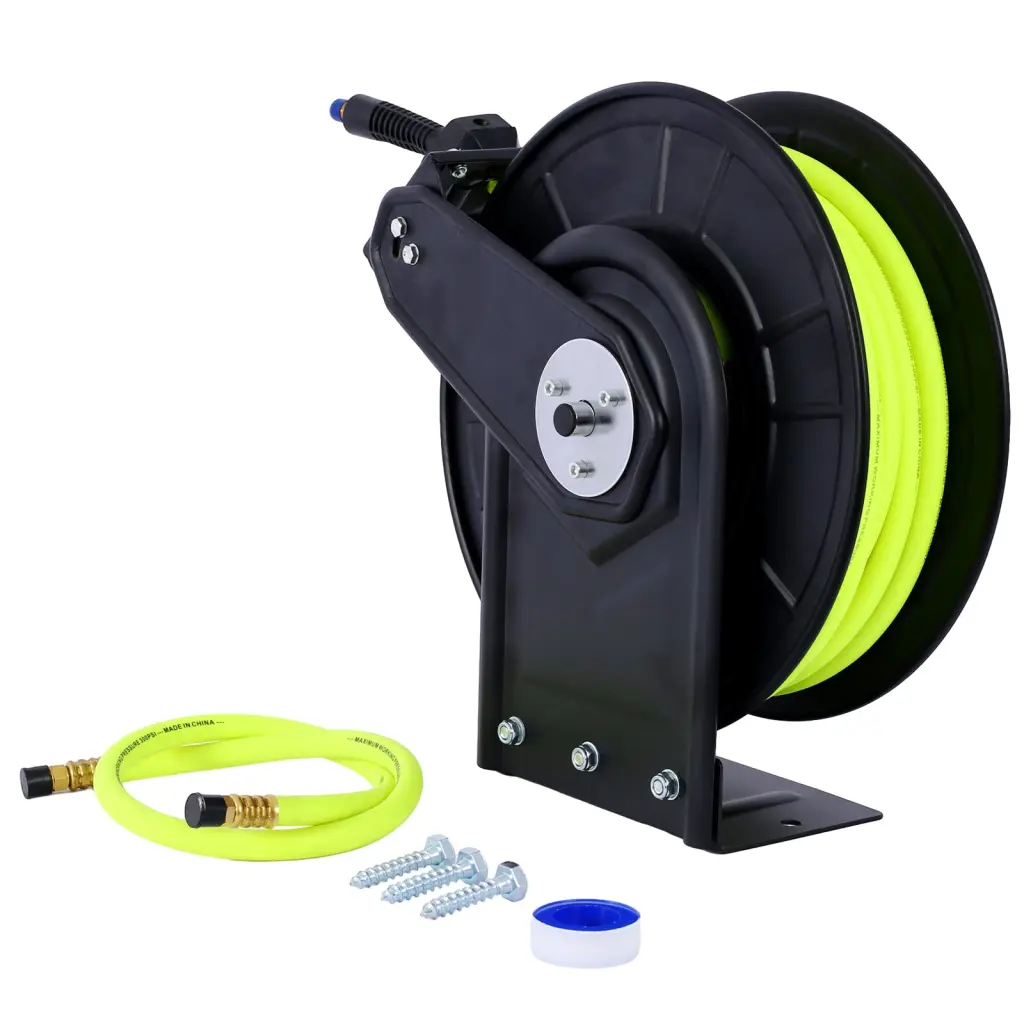 Retractable Air Hose Reel 3 8 Inch X 50 Ft Heavy Duty Alloy Metal Hose Garage Workshop g-h