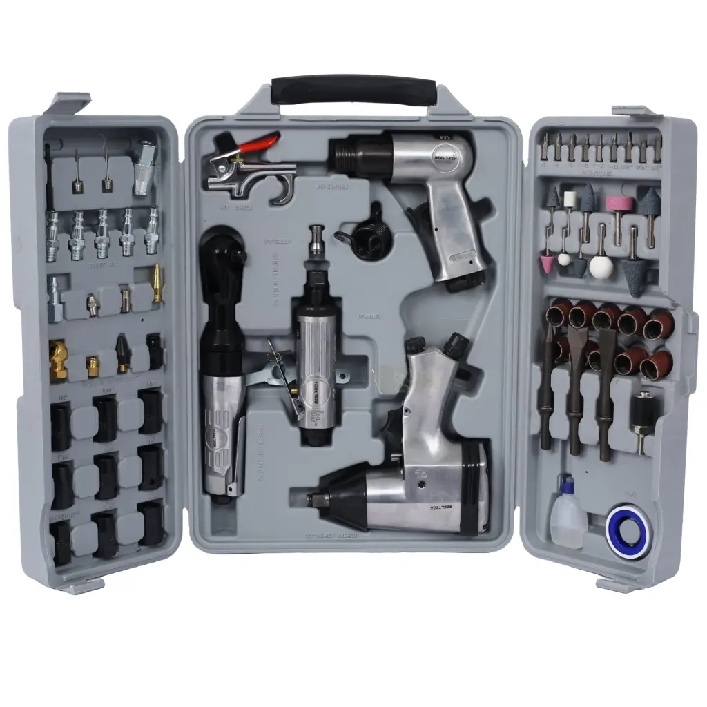 Air Tool And Accessories Kit, 71 Piece, Impact Wrench, Air Ratchet, Drill g-h