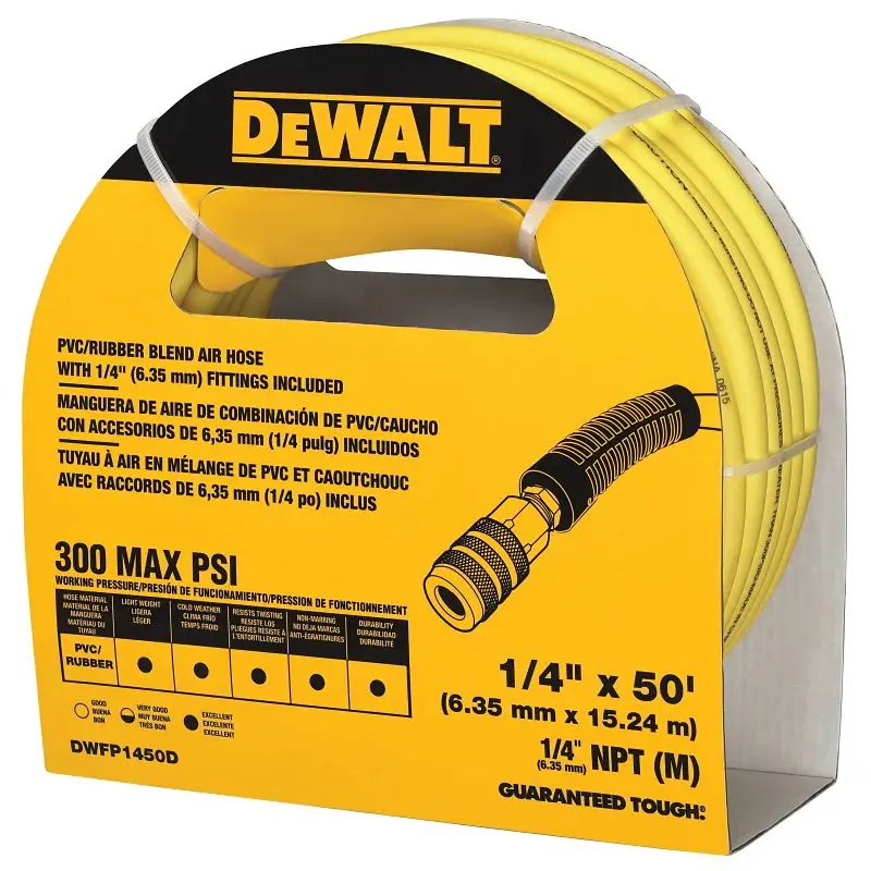DEWALT DWFP1450D Air Hose, 1/4 OD, 50 ft L, 300 psi Pressure, Polymer, Amber