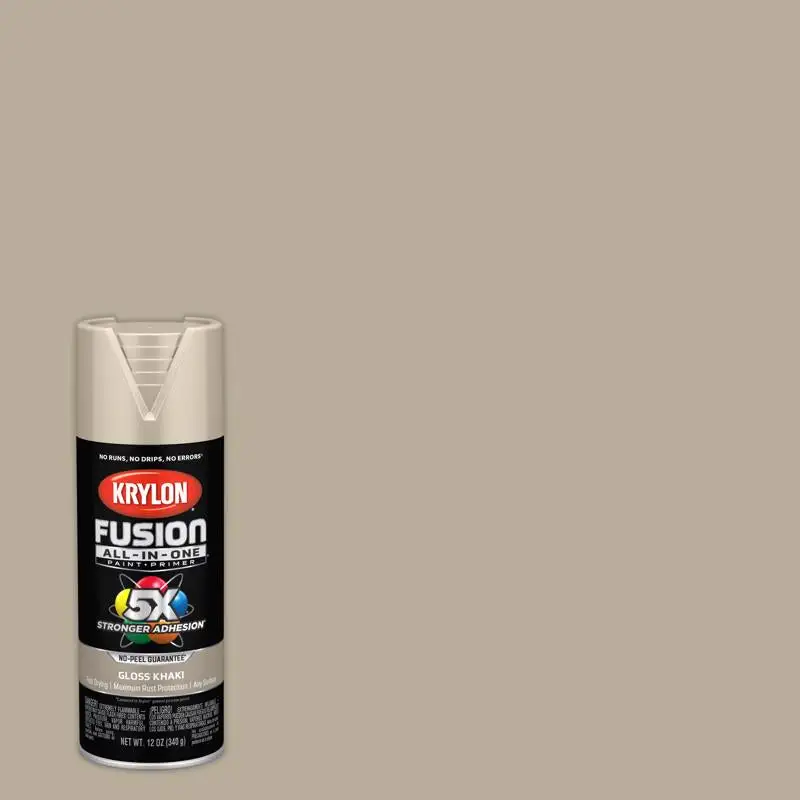 Krylon Fusion All--One Gloss Khaki Paint and Primer Spray 12 oz Pack 6 Durable Finishes