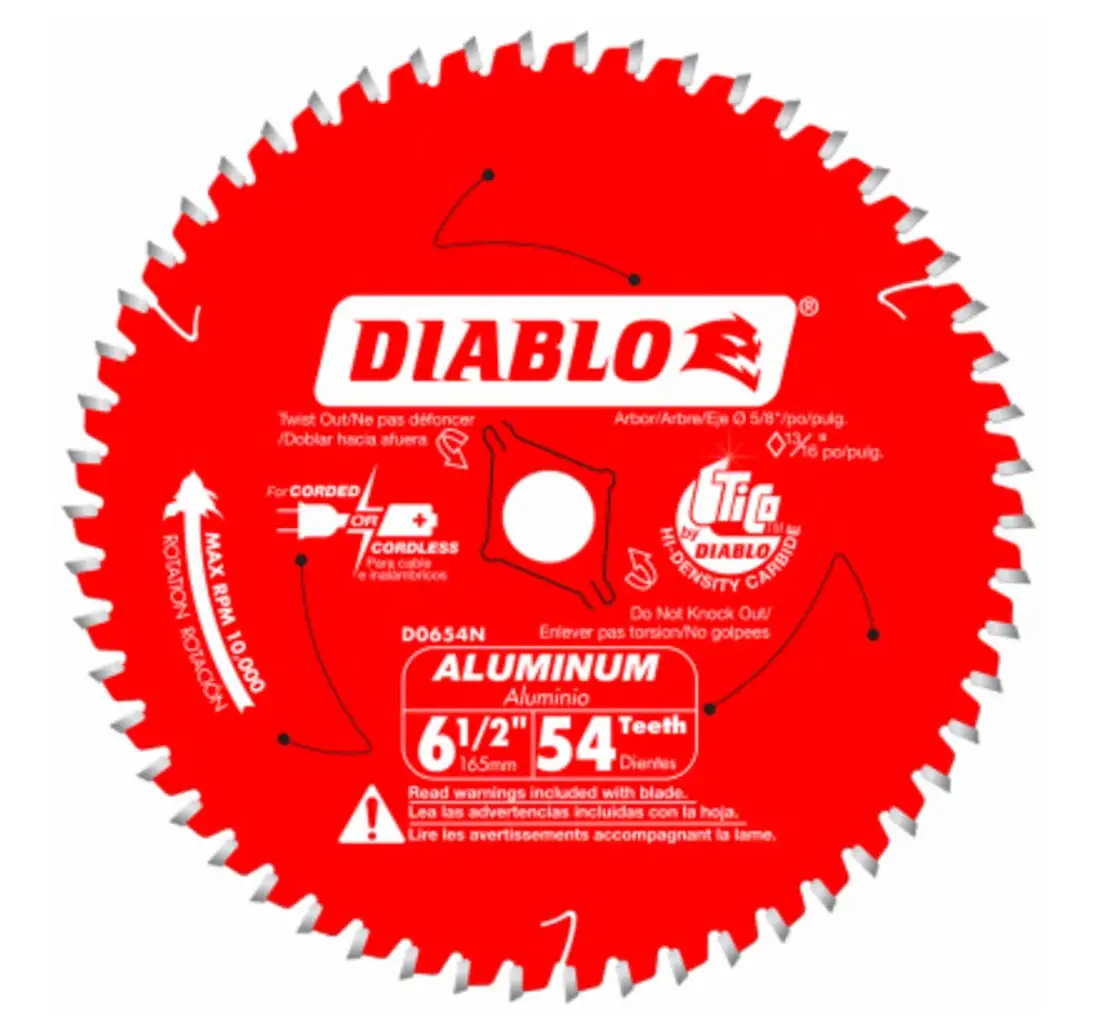 Diablo D0654NA 6-1/2 Inch x 54 Tooth Aluminum Cutting Saw Blade