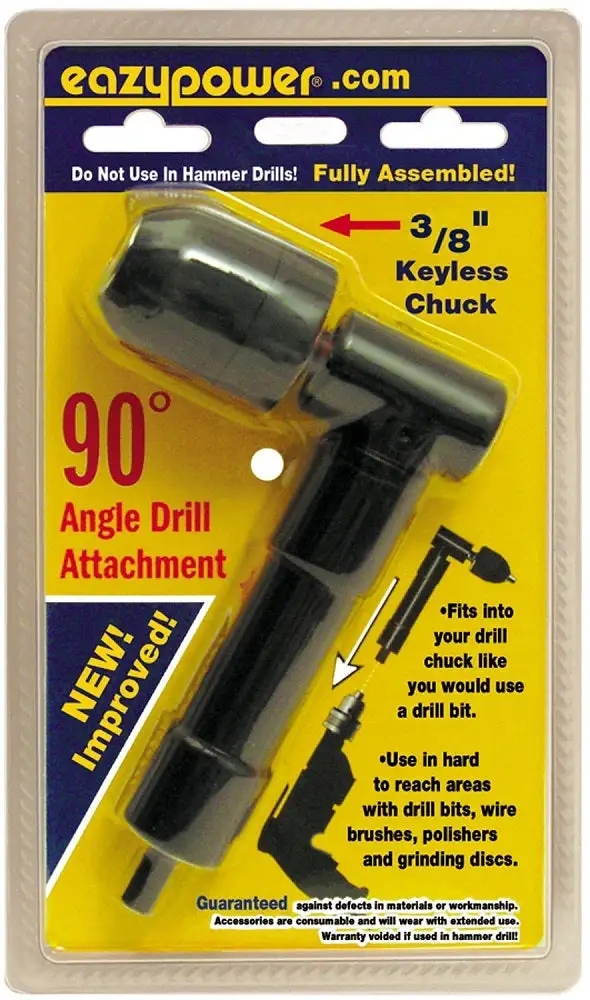 Eazypower 81544 90-Degree Angle Drill Attachment 3/8 Keyless Chuck