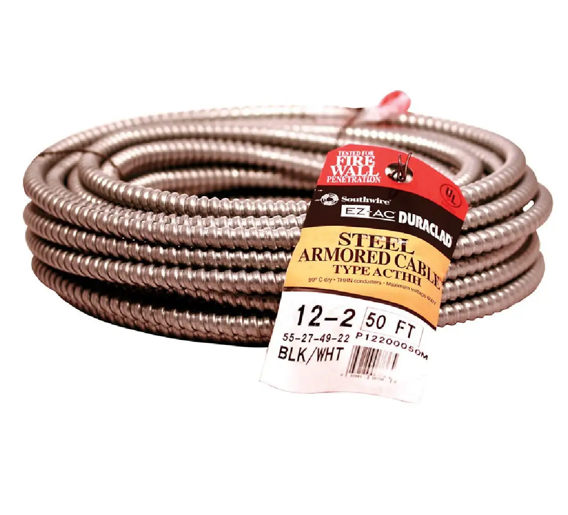 Southwire 55274922 Cable AC 12-2 Alflex THHN Bond Wire Steel Armor 50 Feet