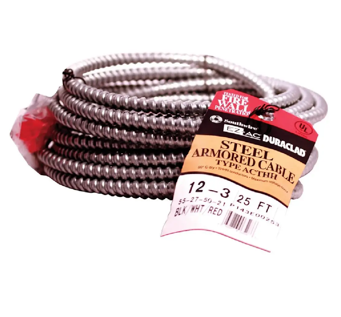 Southwire 55275021 Cable ACTHR 12-3 Alflex THHN Bond Wire Steel Armor 25 Feet