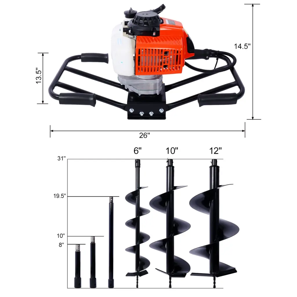 2.7HP Post Hole Digger 63CC Two Person Handle Gas Powered Auger g-h