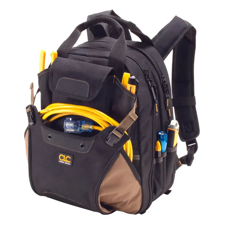 CLC 7.5 . W X 16 . H Polyester Backpack Tool Bag 44 Pockets Black/Tan