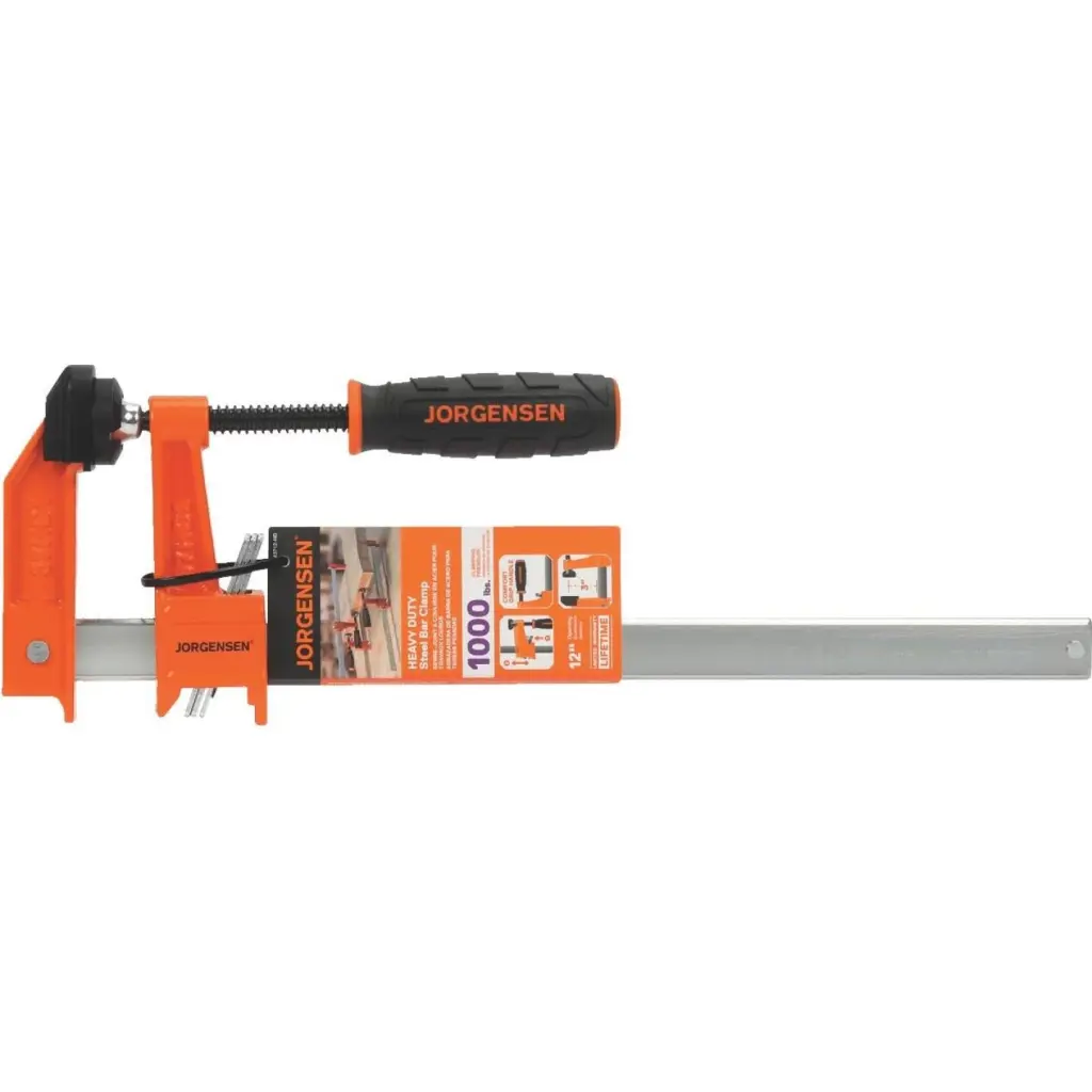Jorgensen Heavy-Duty Steel Bar Clamp 12-Inch Professional Woodworking Tool