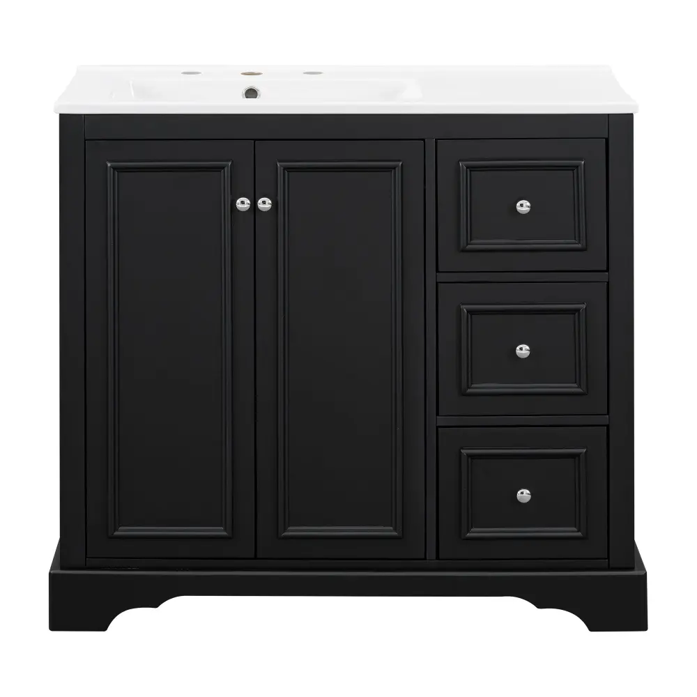 Bathroom Vanity Sink, Soft-Close Doors, Adaptable U-Shelf, 3 Drawers
