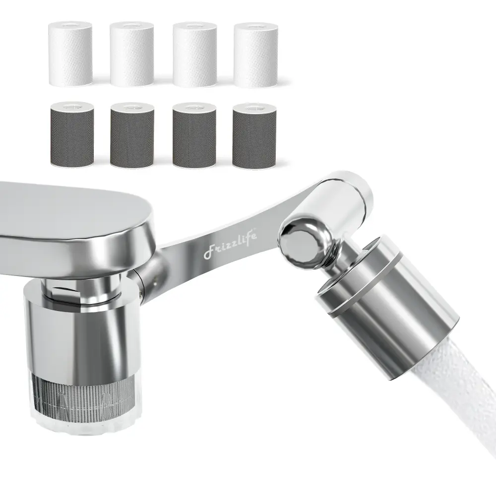 Frizzlife Splash-Proof Sink Faucet Network repeater Filter, Certified Reduce 99% Chlorine, 1440° Rotating Tap Aerator, 3 ...