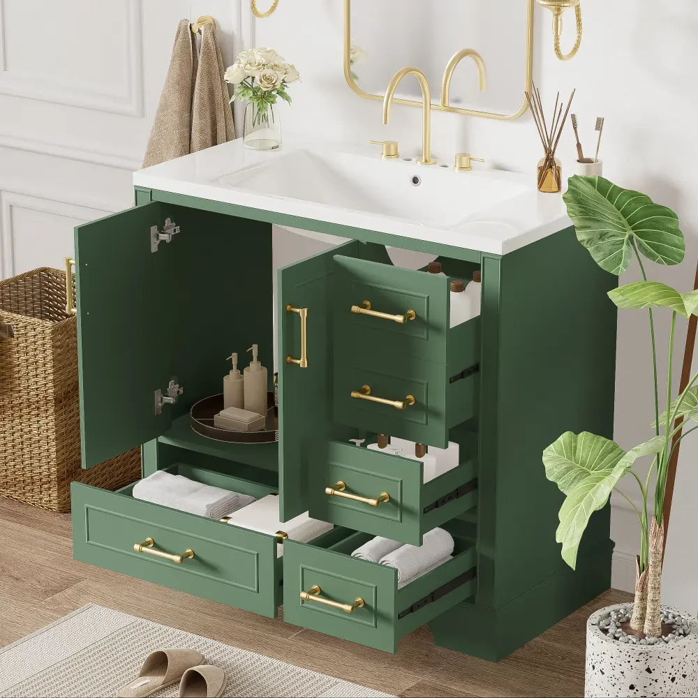 Traditional Bathroom Vanity Resin Sink Combo Place, Bathroom Cabinet Two Doors And Four Drawers