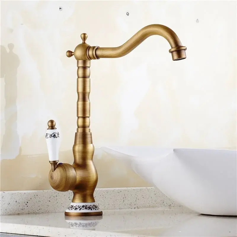 Sink Bathroom Faucet Basin Mixer Tap Antique Warm alloy Ceramics Deck Mounted Retro Porcelain Handle Faucets