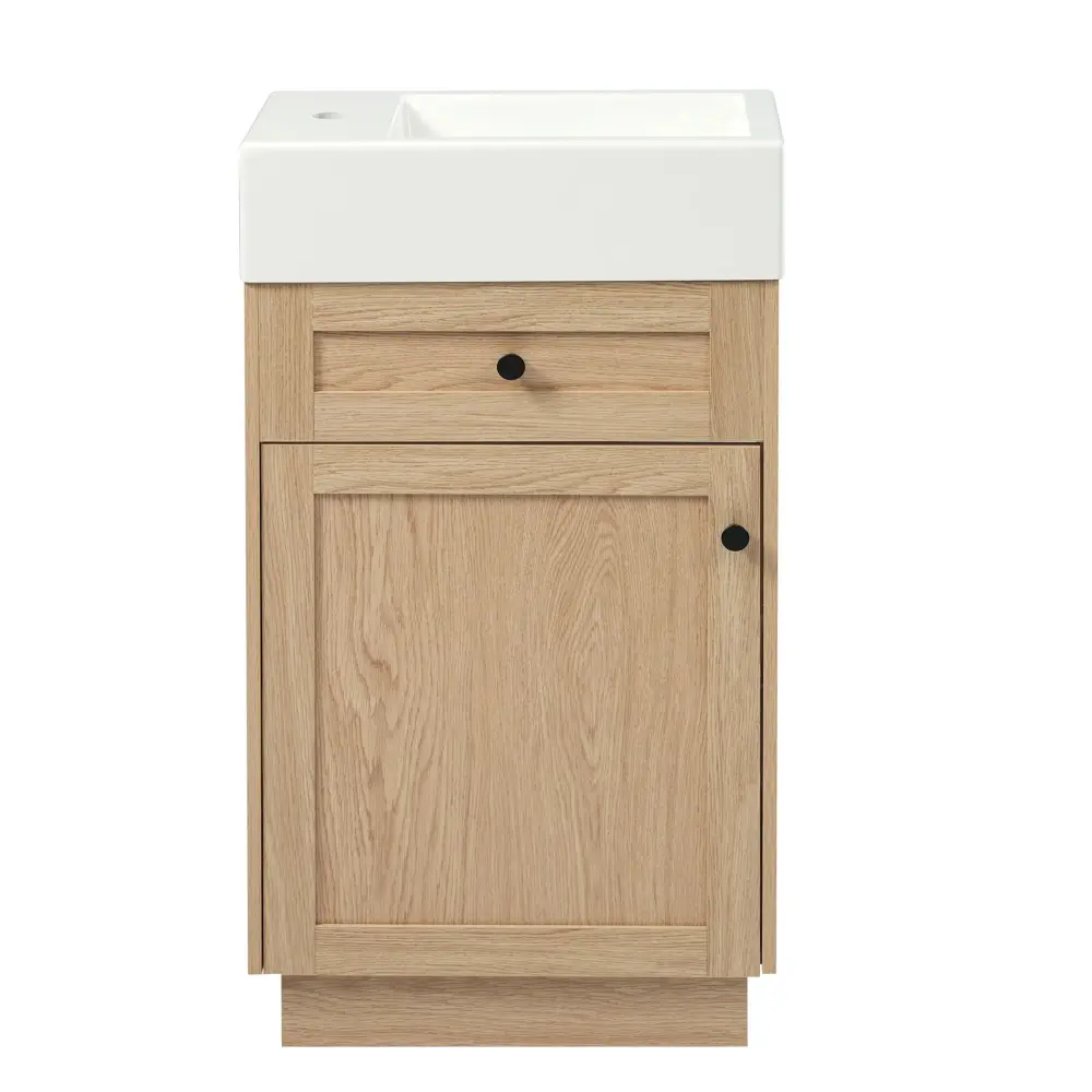 Bathroom Vanity Reversible Resin Sink, Cabinet & Spelter Alloy Handles - Wood Easy Clean Surface