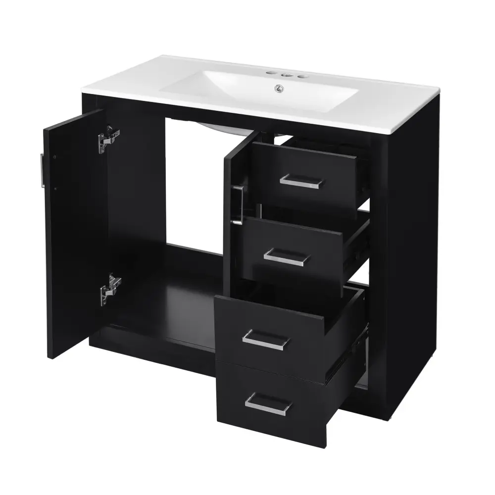 Bathroom Vanity Sink Combo, Storage Cabinet, Freestanding Adjust 3 Drawers & Soft Closing Doors