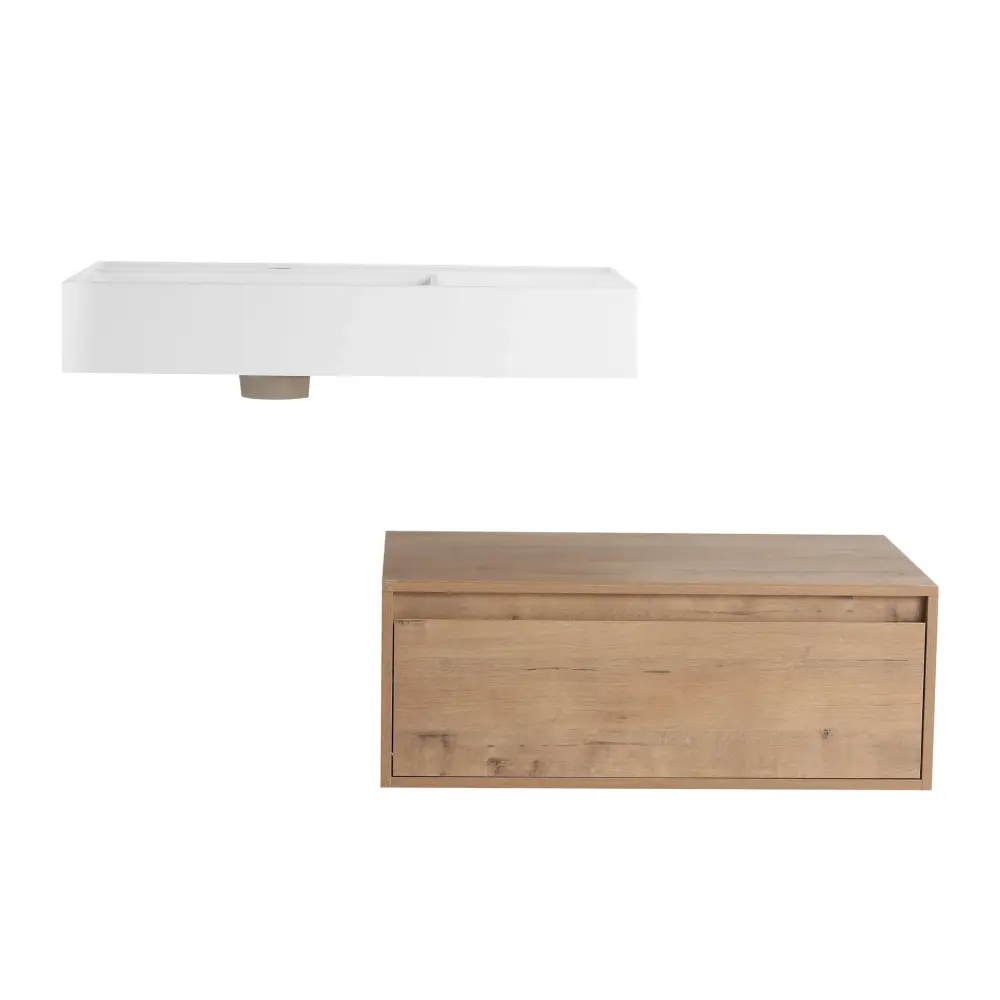 Professional Grade Modern Wall Mounted Bathroom Vanity Resin Sink And Side Cabinet, Smooth Close Drawer, Imitative - Imita...