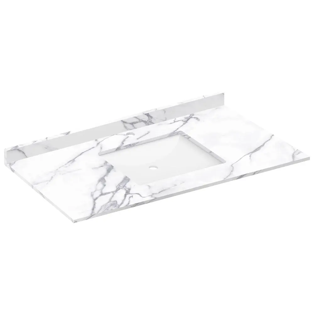 43 W x 22 L Calacatta White Vanity Top Square Sink - Sole Faucet