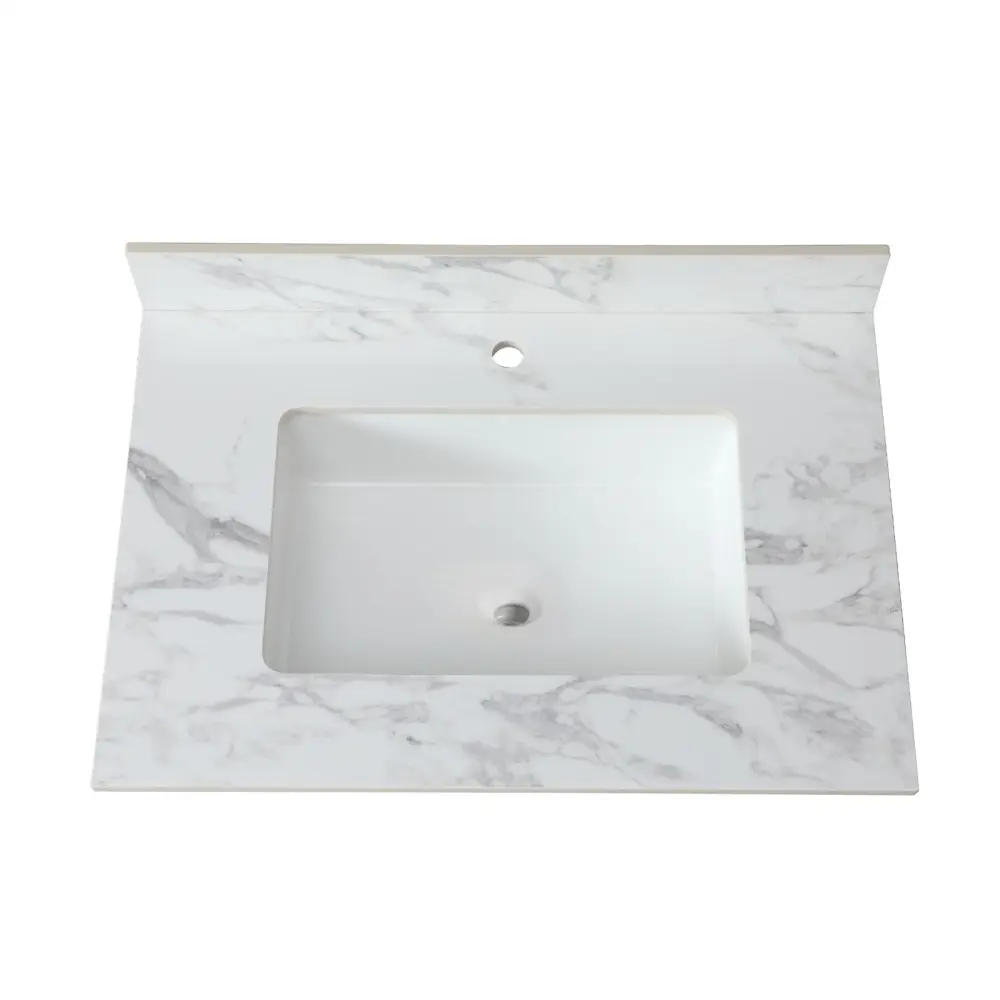 Elegant Bathroom Vanity Top Rectangular Earthenware Sink And Backsplash