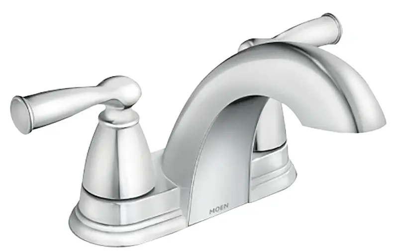 Moen Banbury 84942 Series Centerset Bathroom Faucet, Low Arc Spout, Shiny metal, 6-1/2 Plate Size, 4-11/16 , 1.2 gpm