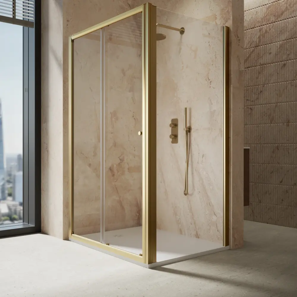 Roman Haven6 Sliding Shower Enclosure - 1200mm x 900mm - Textured Brass