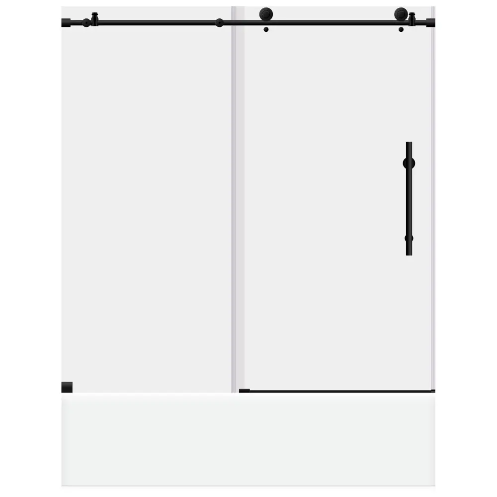 56-60 W x 62 H Sliding Frameless Bathtub Door ULTRA-C Clear Glass Satin Black
