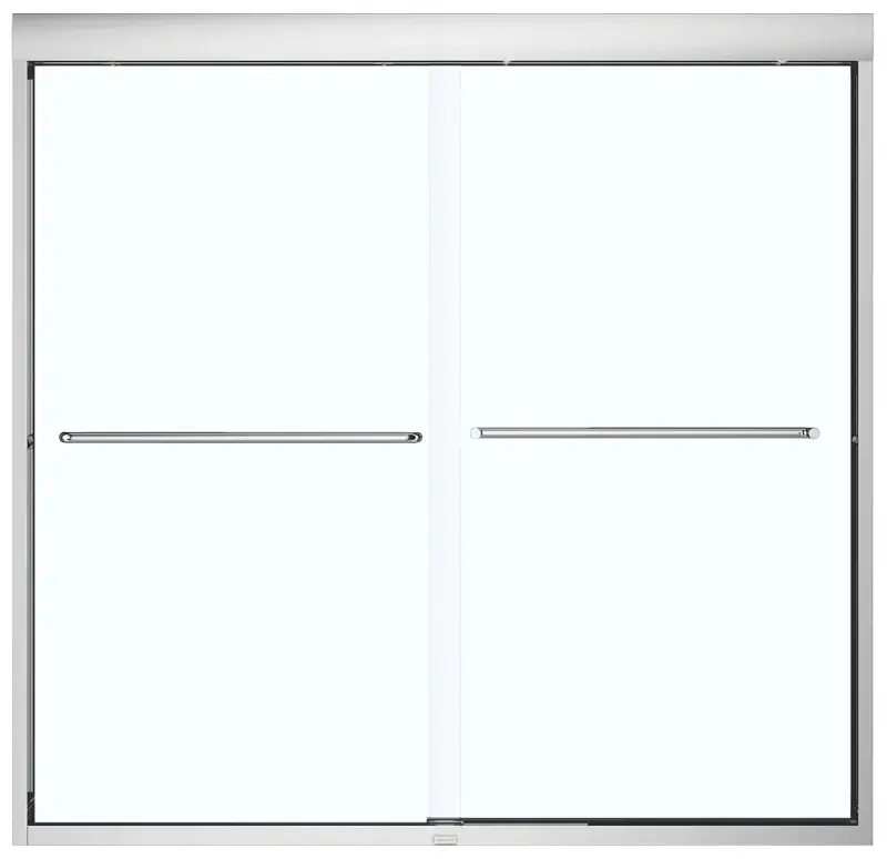 Maax Aura 135661-900-084000 Bathtub Door, Chrome Frame, Semi Frame, Distinct Glass, Bypass/Sliding Door, 1/4 Glass