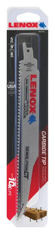 Lenox 9 Inch Bi-Metal Reciprocating Saw Blade 6 TPI 5 Pack Fast Cutting