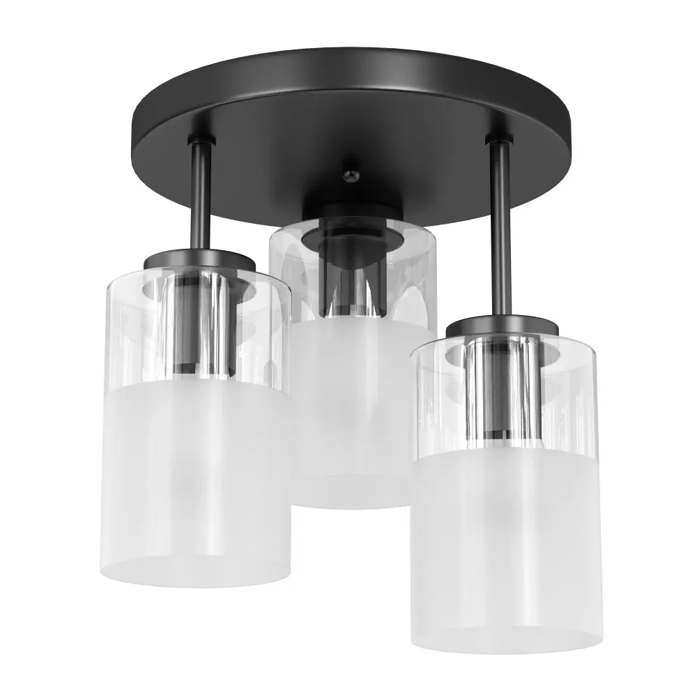 Glimmer 11.5"-3 Lights Modern Clear Glass + Frosted Glass Cluster Semi Flush Install Ceiling Light #29021