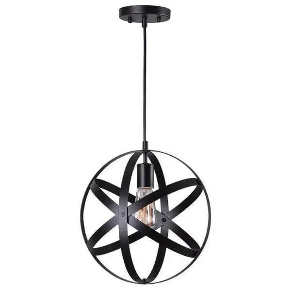 Home Decorators Collection 1-Light Black Orb Mini Pendant Jet-black Metal Strap Design Damaged Box