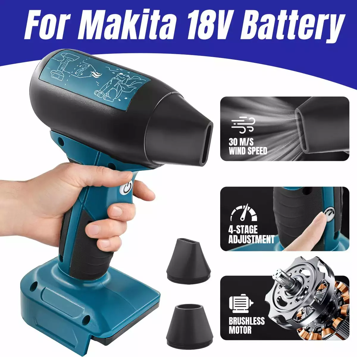 ALLTIMES Mini Jet Blower Travel-friendly Violent Turbo Fan Makita 18V li-on Batteries. 130000Rpm 4 Speed Mode