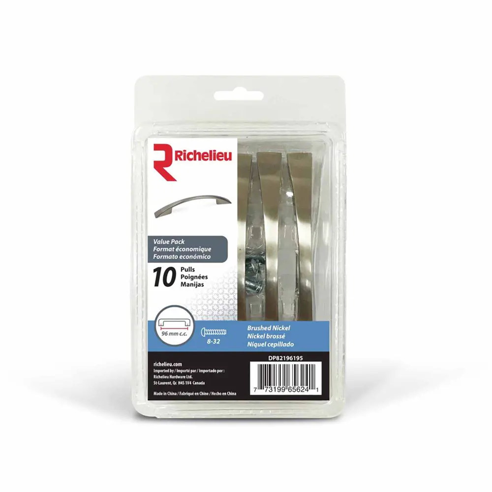 Pack 10 Contemporary # 821 Textured Nickel Metal Pulls, 96 mm C/C