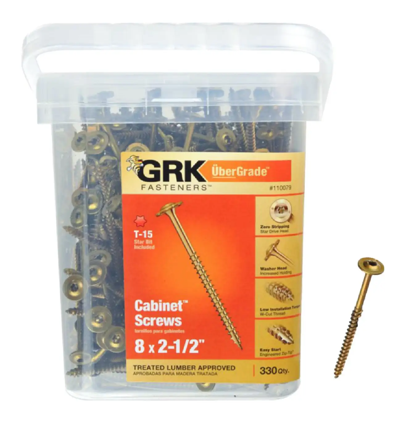 GRK Fasteners 110079 #8 Thread Cabinet Screw Steel Furniture Assembly
