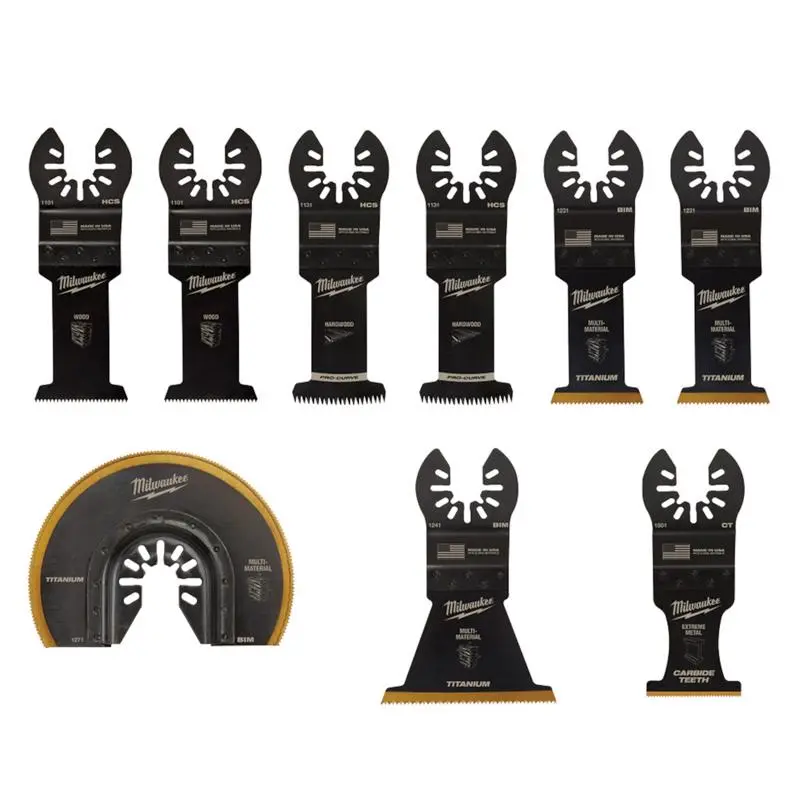 Milwaukee Universal Fit Open-Lok Carbide Multi-Tool Oscillating Blade Set Multi-Material 9 pc Durable Cutting
