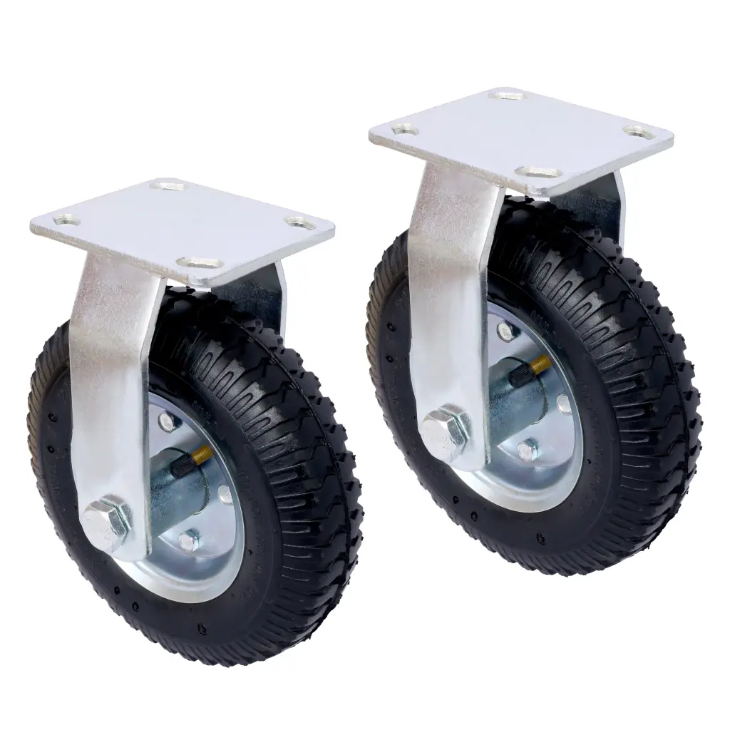 2Pcs 8In Caster Wheels Pneumatic Tire Swivel Plate Heavy Duty Use g-h