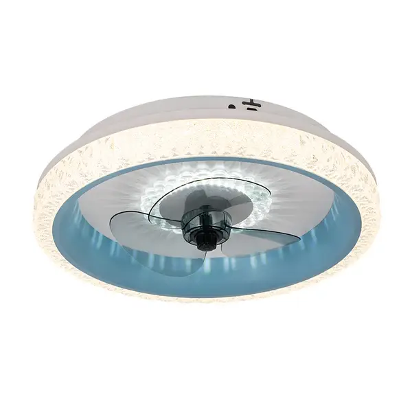 19.5" Wide Round LED Semi Flush Mounted Airy Macaron Acrylic Dining Room 3-Blade Ceiling Fan Lamp, Remote Control