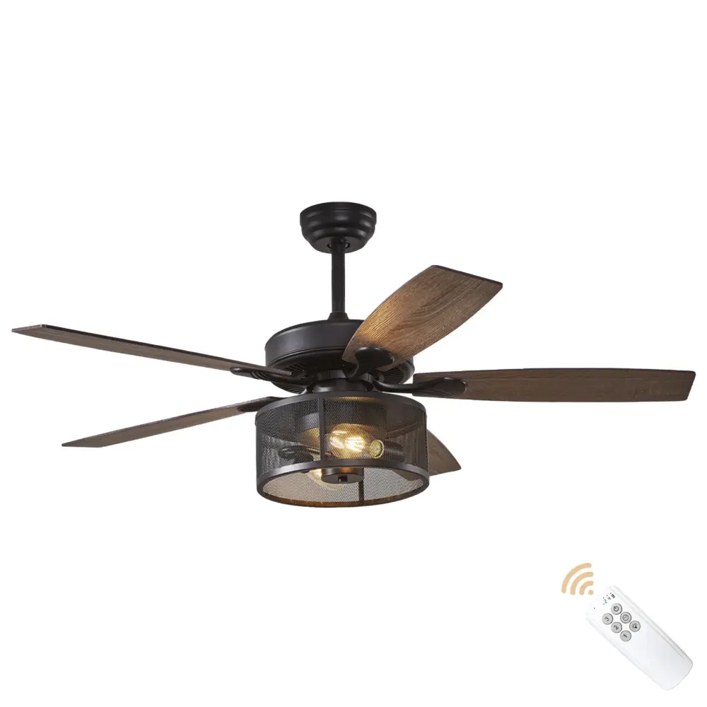 52" Indoor Solid Wood Black Old-school Ceiling Fan Lights Remote Control