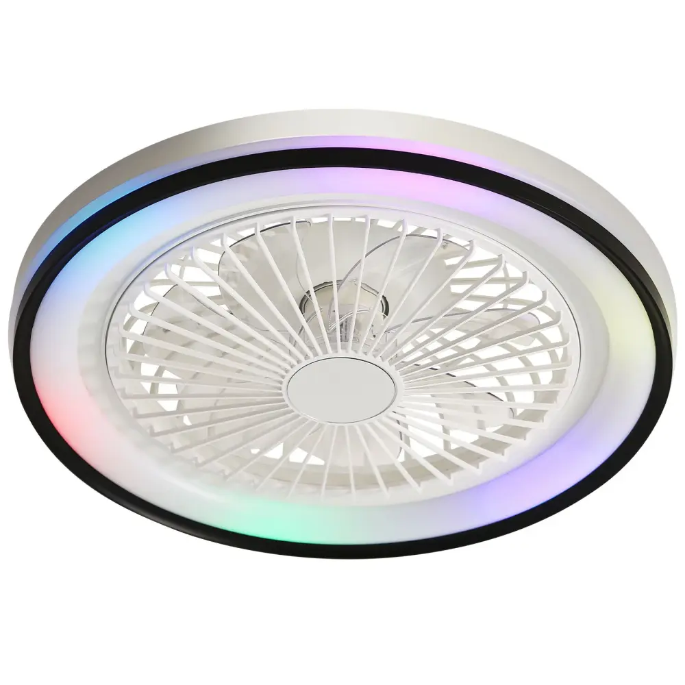 RGB Dimmable LED Bladeless Ceiling Fan Remote Control, Flush Mount - Pearl