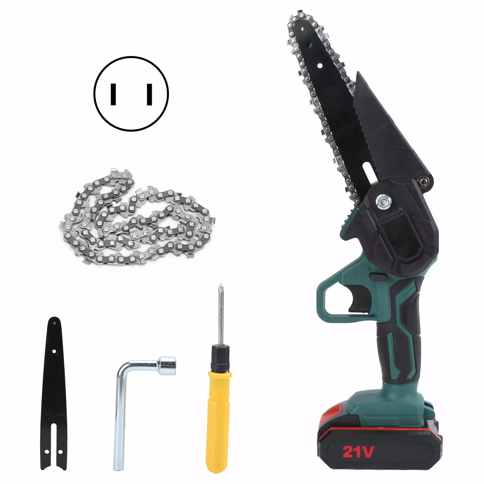 Mini Electric Chainsaw 550W 21V. Garden Trimming Tool 1 Lithium Battery & Charger. 6in Blade. AC100-240V US Plug - Cordles...