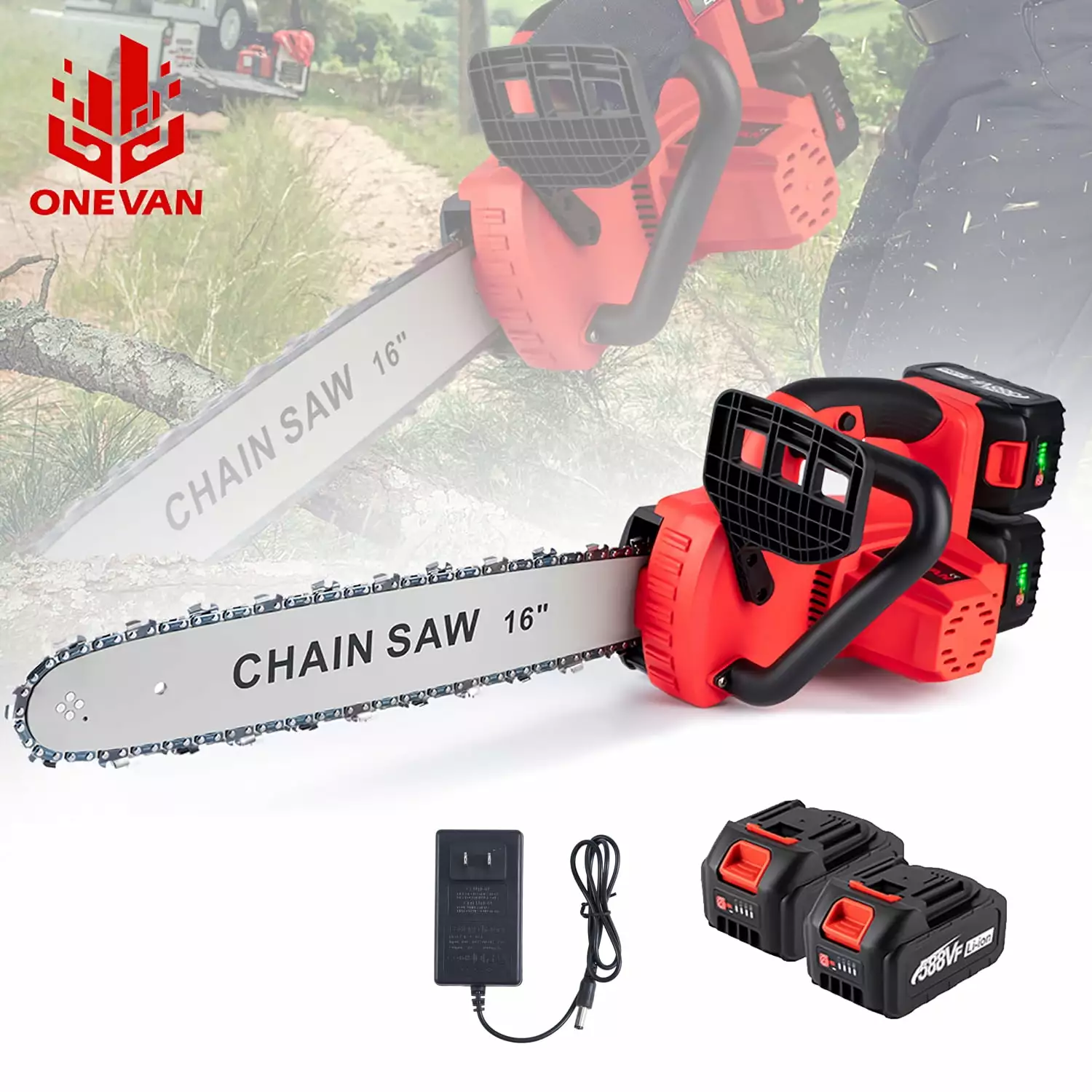 ONEVAN 16 inch Chainsaw Cordless. Battery Powered Chainsaw Battery and Charger. Brushless Electric Chain Saw