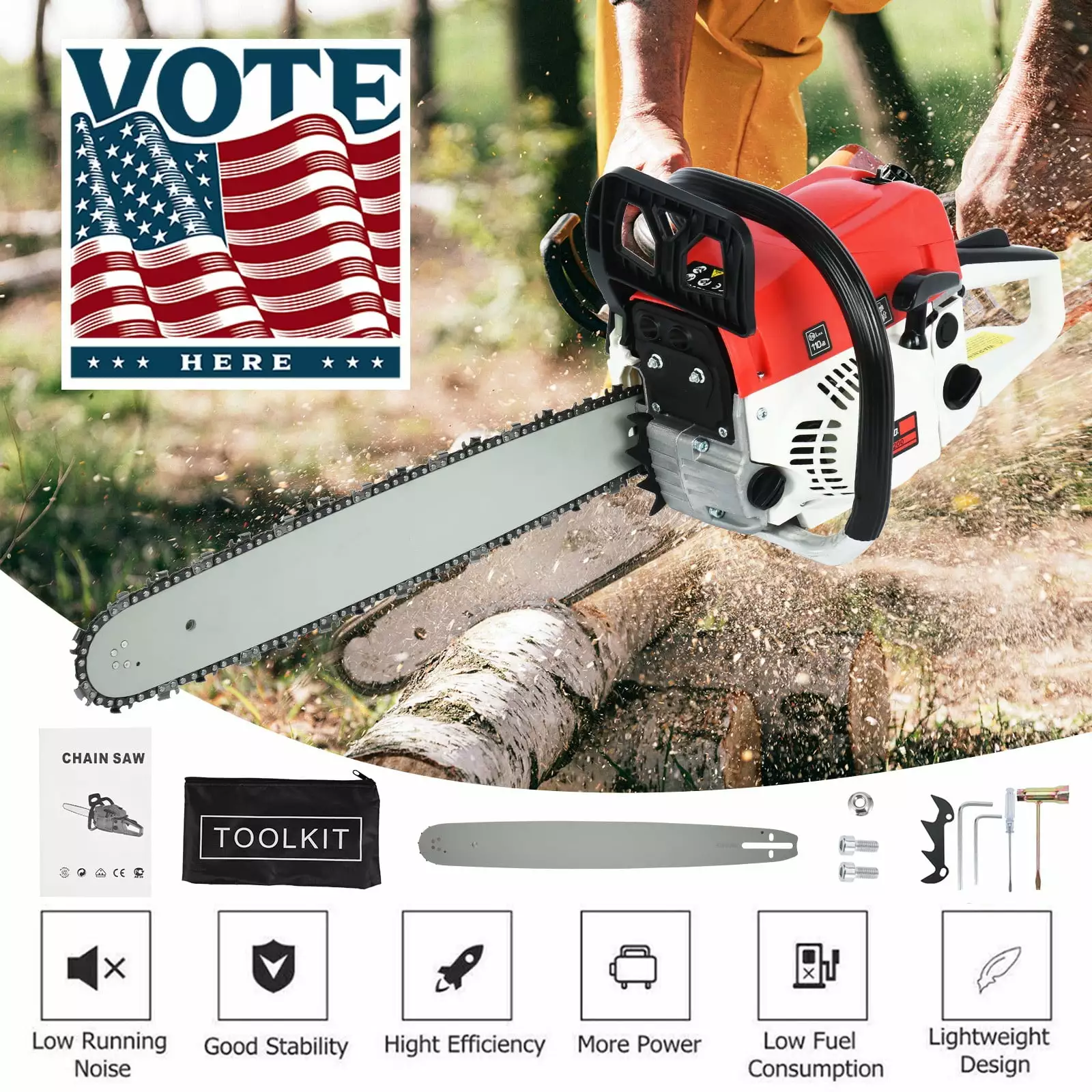 Wuxinga Walmart week Clearance 52CC 2-Stroke Gas Powered Chainsaw. 20-Inch Chainsaw. Cordless Handheld Gasoline Power Chai...