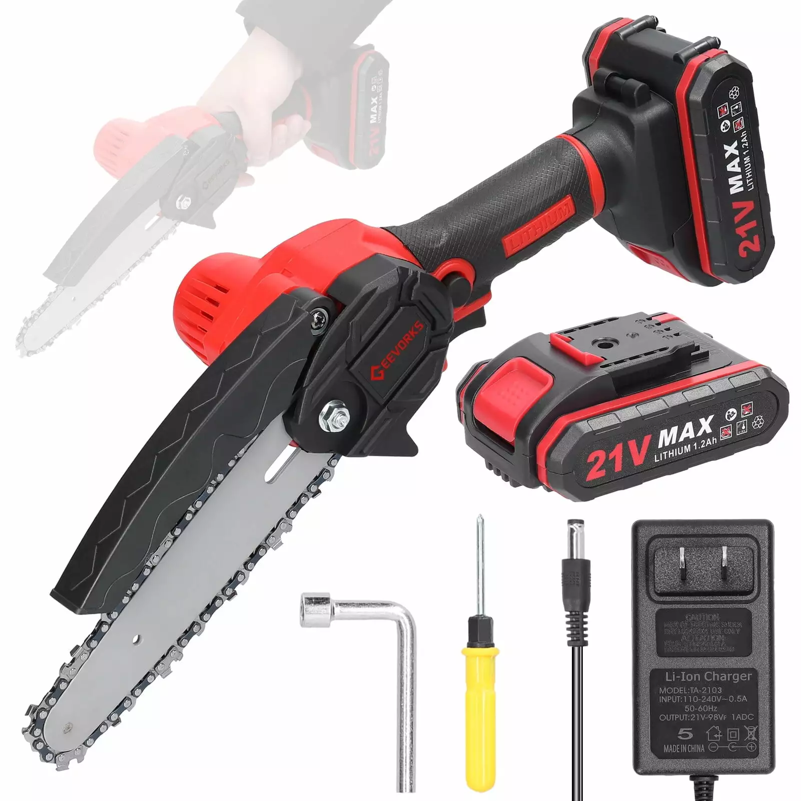 21V 6inch Travel-friendly Electric Pruning Saws Small Wood Splitting Chainsaw Brush Motor One-handed Woodworking Tool Gard...