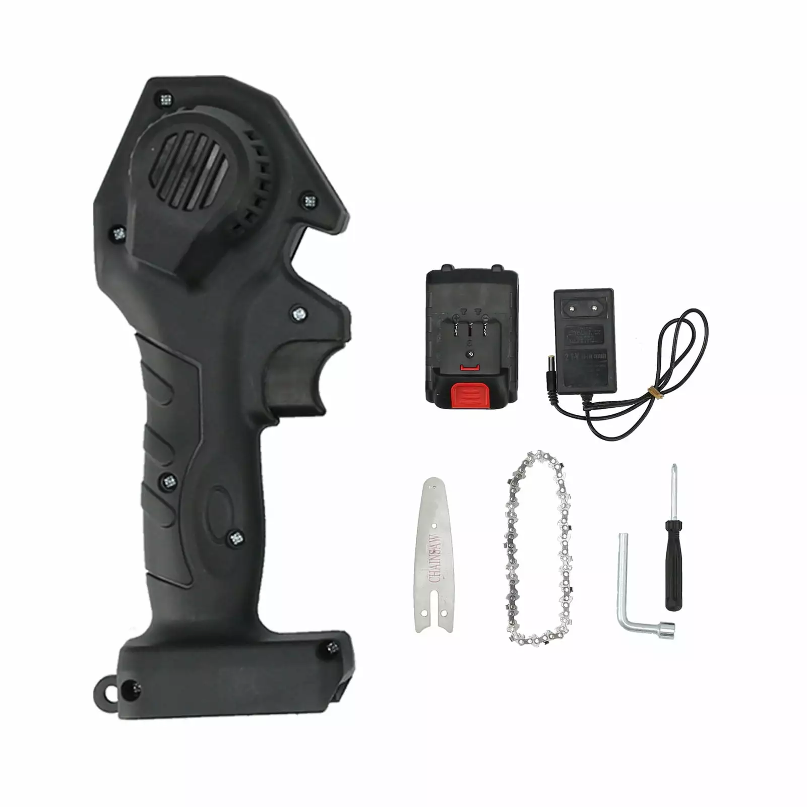 Space-saving 4-Inch Electric Chain Saw. Handheld. Featherweight Design Easy Tree Branch Wood Cutting. 21V 800mAh Lithium B...