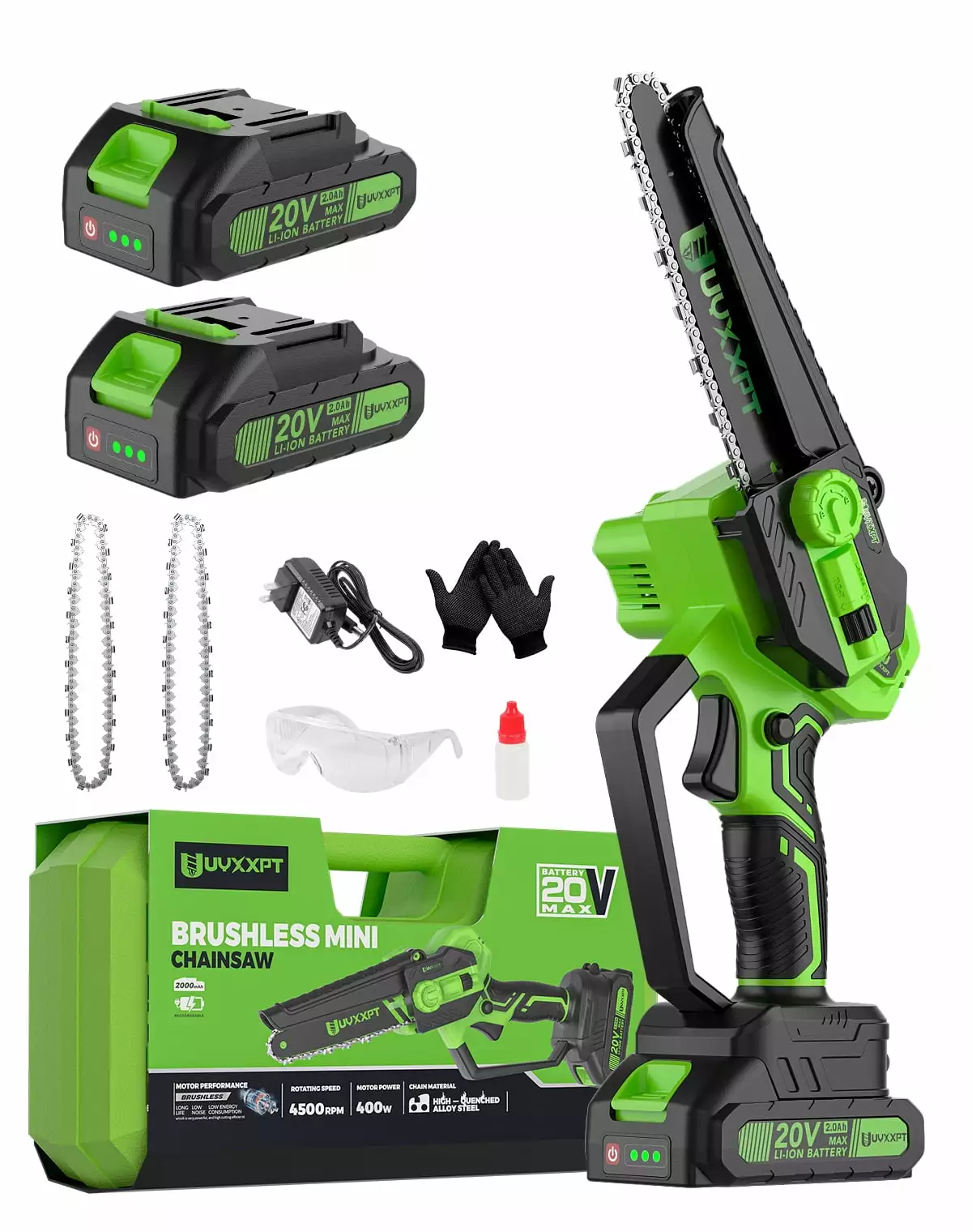 TASHHAR Electric Chainsaw 6 Inch Mini Chain Saw 2 Battery Outdoor Cordless Handheld Tool Tree Trimming Wood Cutting Gift