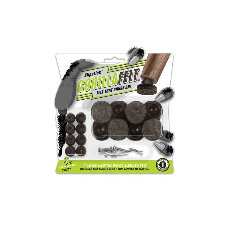Slipstick GorillaFelt Brown Gray 1 Inch Screw-On Felt Chair Glide Set 8 Pack