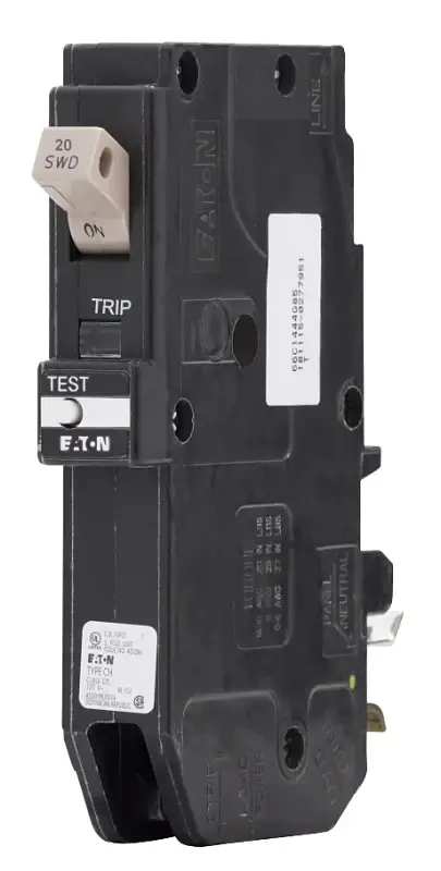 Eaton CHFP120GF Circuit Breaker, CH, GFCI, 20 , 1-Pole, 120/240 VAC, Plug