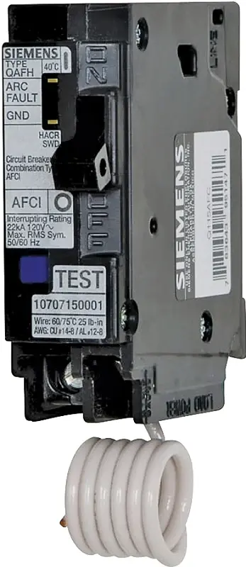 Siemens QA120AFC Circuit Breaker, AFCI, Combination, 20 , 1 -Pole, 120/240 V, Fixed Trip, Plug Mounting
