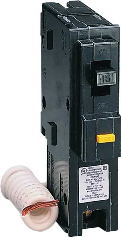 Square D Homeline HOM115GFICP Circuit Breaker, Pocket, 15 , 1-Pole, 120 V, Fixed Trip, Black, Plug
