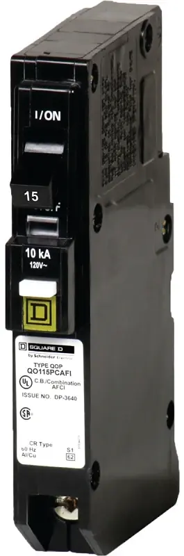 Square D QO115PCAFIC Circuit Breaker, CAFCI, Portable, 15 , 1-Pole, Plug, 120 V