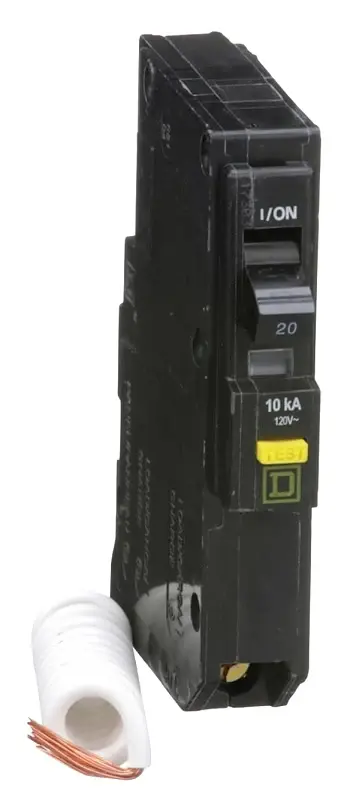 Square D QO QO120GFICP Circuit Breaker, Pocket, 20 , 1 -Pole, 120 V, Fixed Trip, Plug Mounting