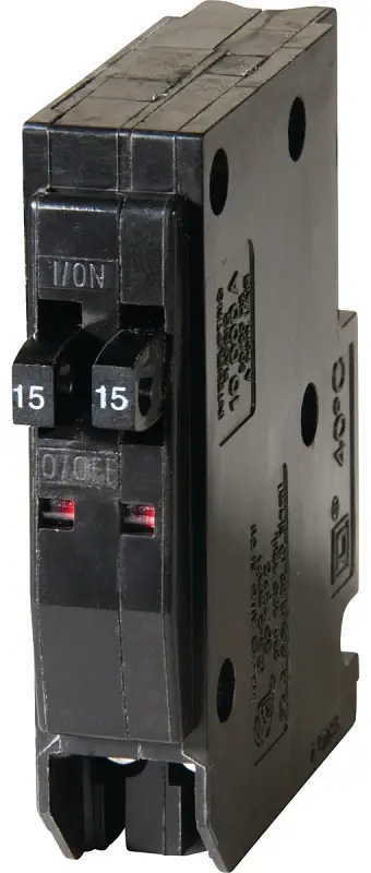 Square D QO QO1515CP Circuit Breaker, Compact, Tandem, 15 , 1 -Pole, 120/240 V, Fixed Trip, Plug Mounting